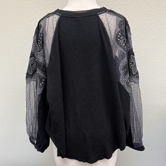 Free People Toni Waffle Knit Mesh Embroidered Top - Picture 5 of 10